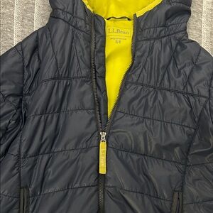 L.L. Bean Kids Puffer Jacket in Navy and Bright Yellow